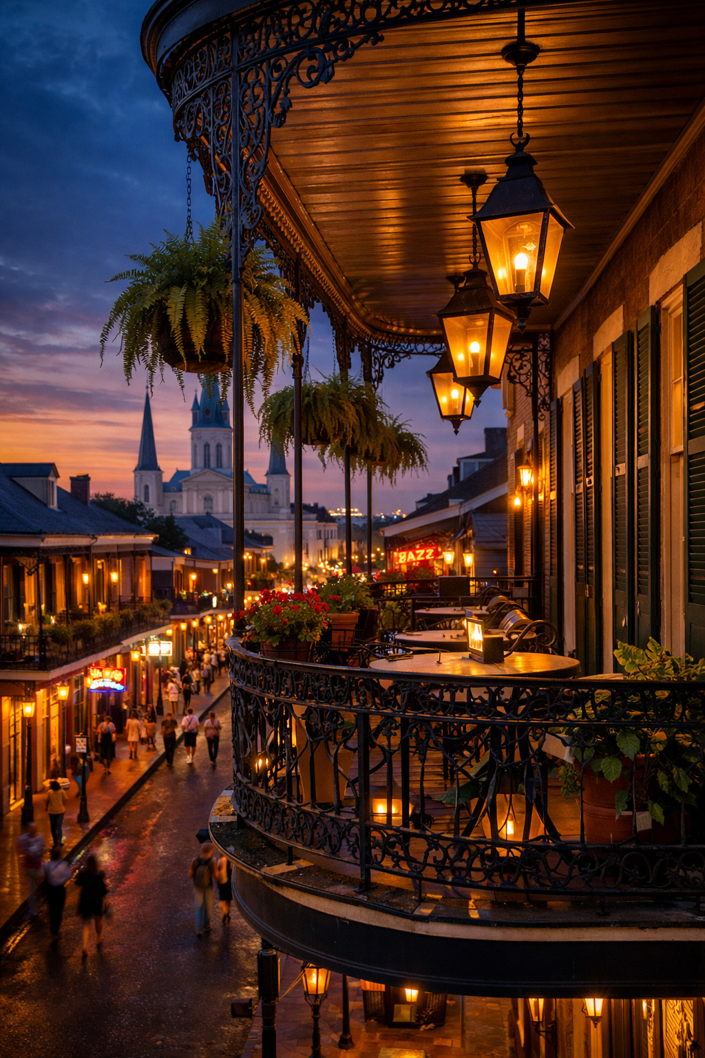 夜のフレンチ・クオーターの灯り