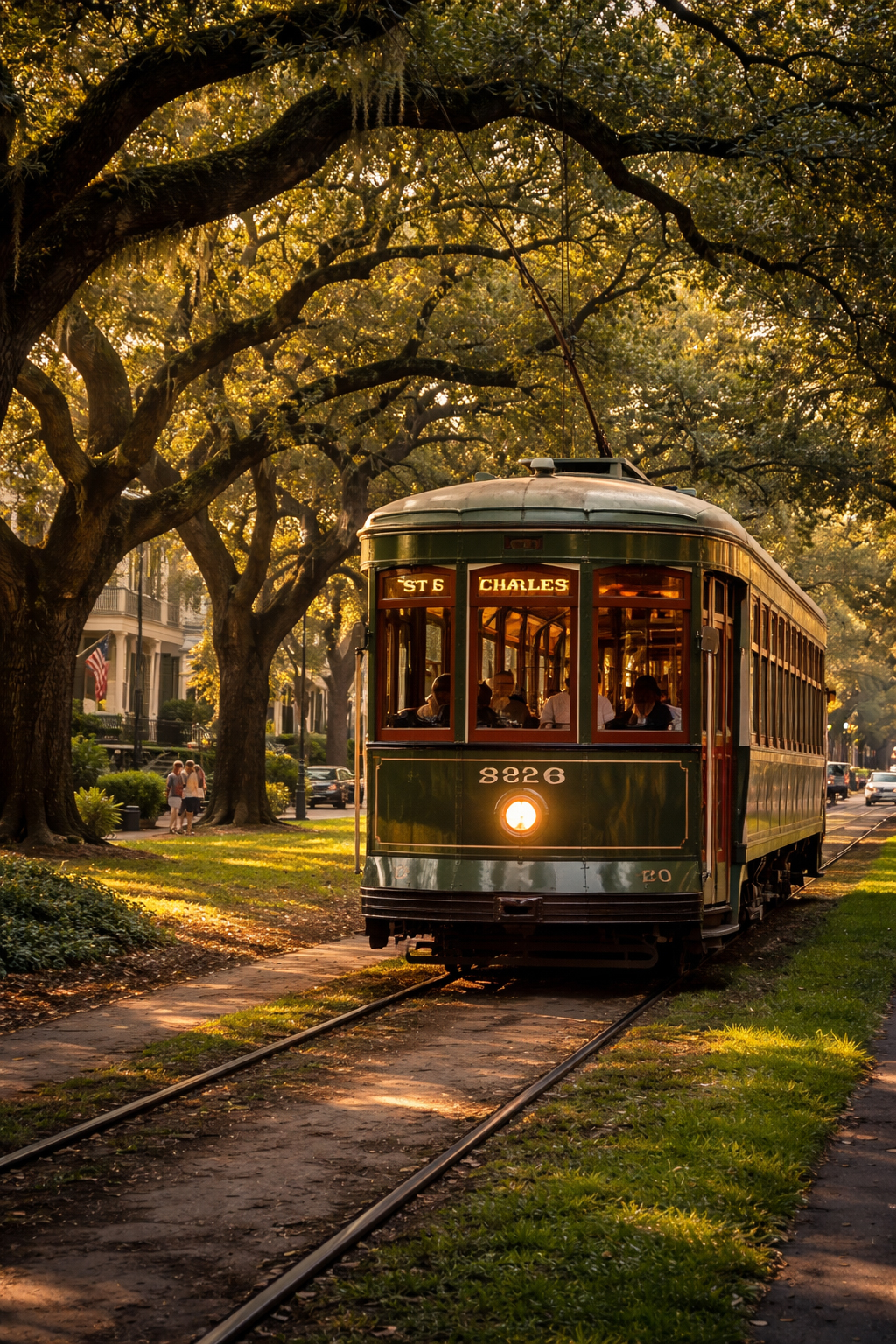 樫並木の下を走るストリートカー